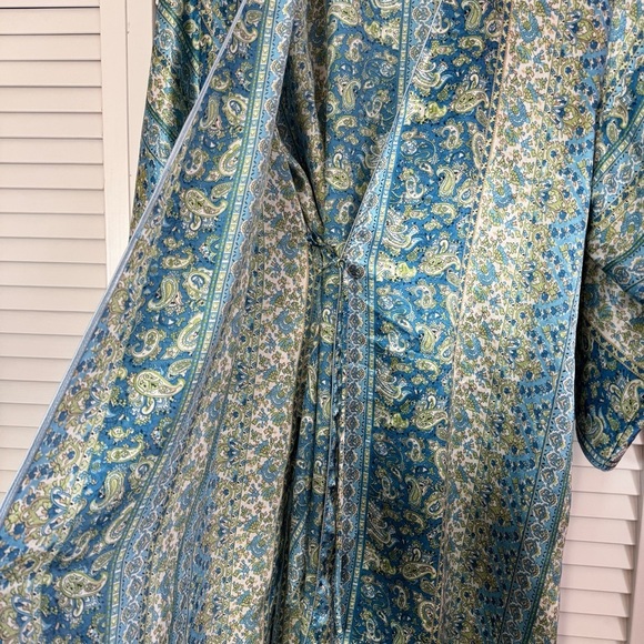 Oscar De La Renta Satin Kimono Robe Belted Paisley Blue Mobwife Sleepwear Small - Picture 6 of 9